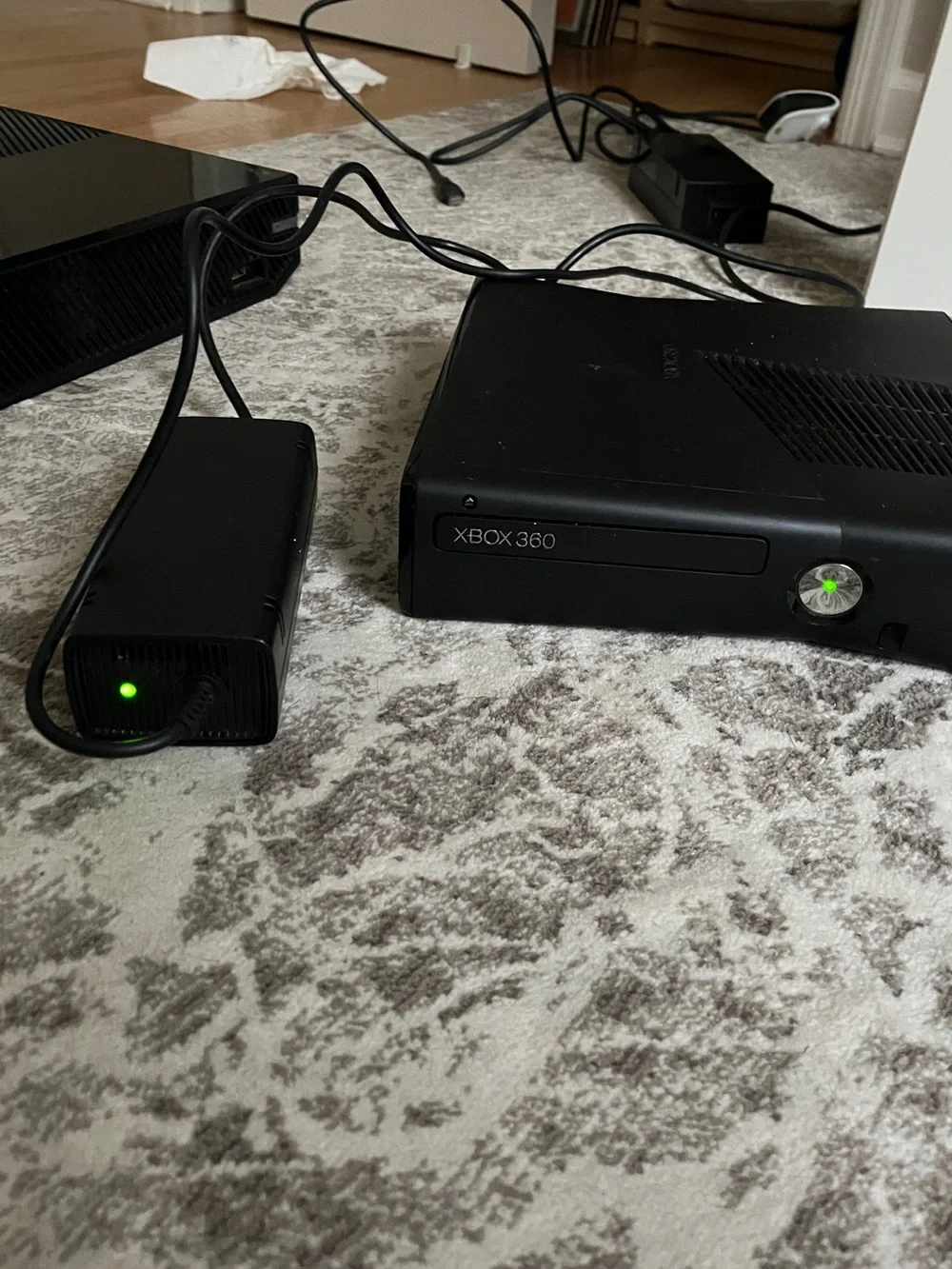 Microsoft Xbox 360 Console and Power Brick in Black
